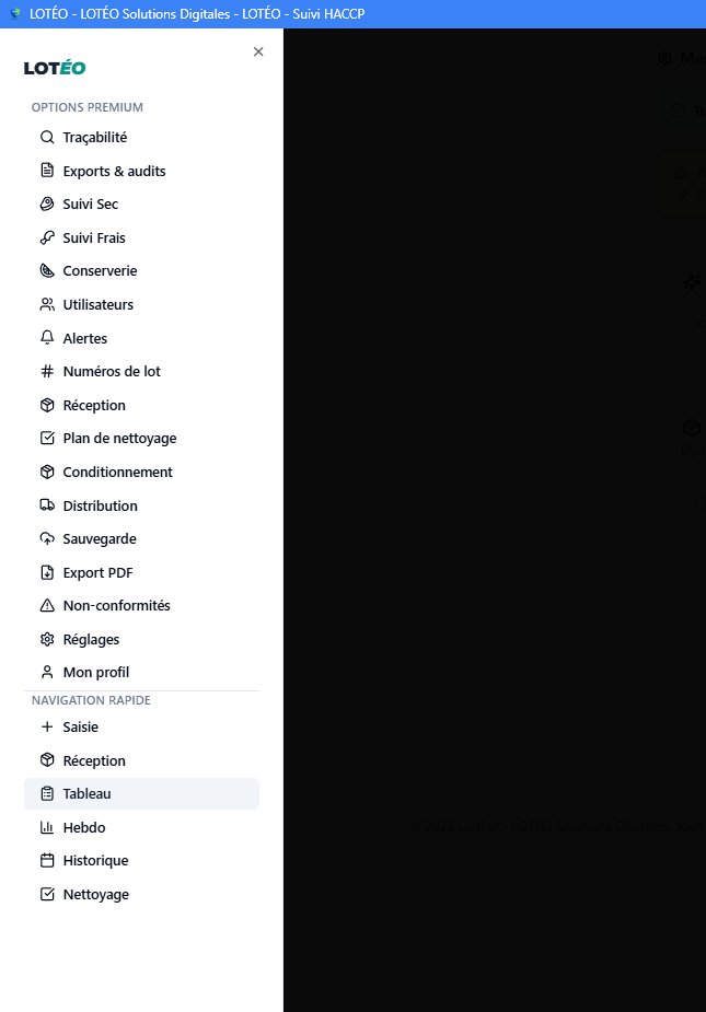 Menu complet LOTÉO — toutes les fonctionnalités